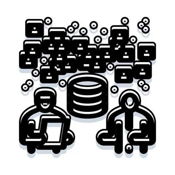 People collaborating on data management system online Illustrazione stock