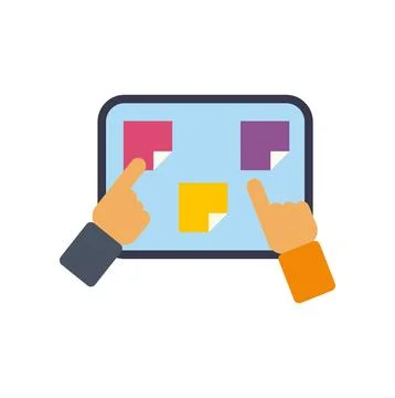 People collaborating on a digital board with sticky notes Stock Illustration