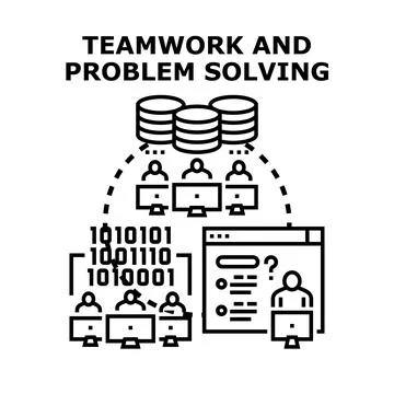 People collaborating on a digital problem solving and data management project Illustrazione stock