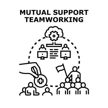 People collaborating on digital project with mutual support Stock Illustration