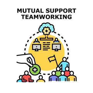 People collaborating on digital project with mutual support Stock Illustration