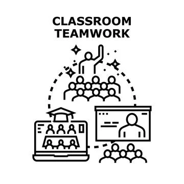 People collaborating during innovative classroom teamwork and online educatio Stock Illustration