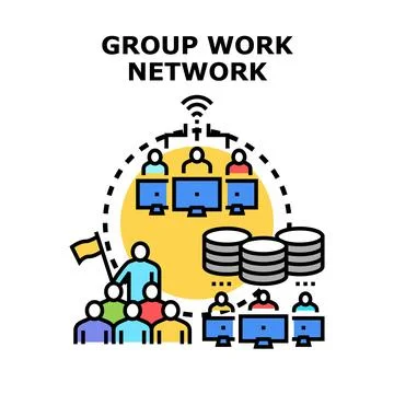 People collaborating on a network using technology for teamwork Stock Illustration