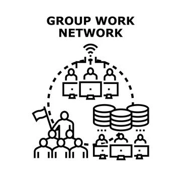 People collaborating on a network using technology for teamwork Stock Illustration
