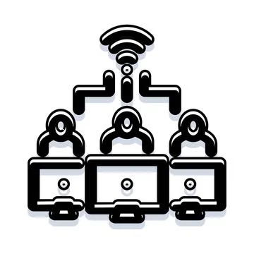 People collaborating online receiving wireless internet signal Stock Illustration