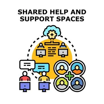 People collaborating online in shared support spaces 库存插图