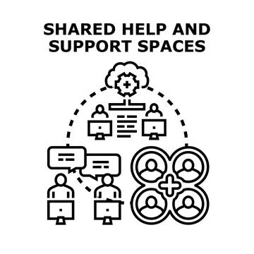 People collaborating online in shared support spaces Stock Illustration