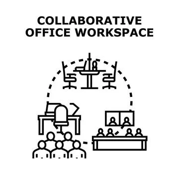 People collaborating in open office workspace concept Stock Illustration