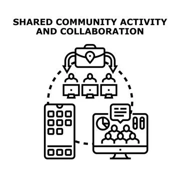 People collaborating on shared community activities using technology Stock Illustration