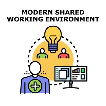 People collaborating in shared creative working environment Stock Illustration