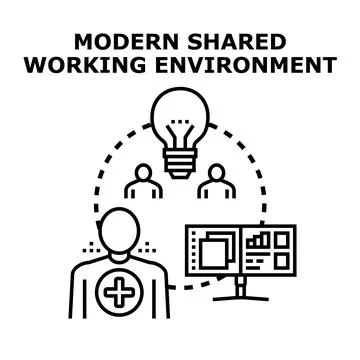 People collaborating in shared creative working environment Stock Illustration