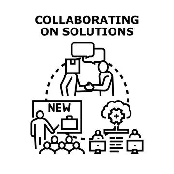 People collaborating on solutions, teamwork, and innovation concept Stock Illustration