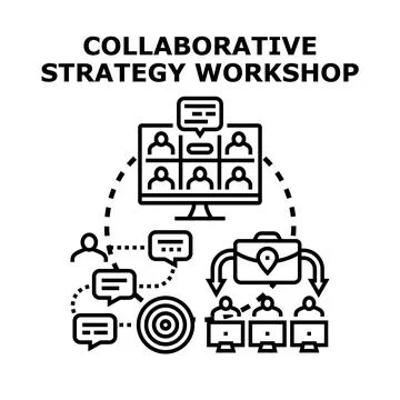 People collaborating on strategy workshop during online meeting Stock Illustration