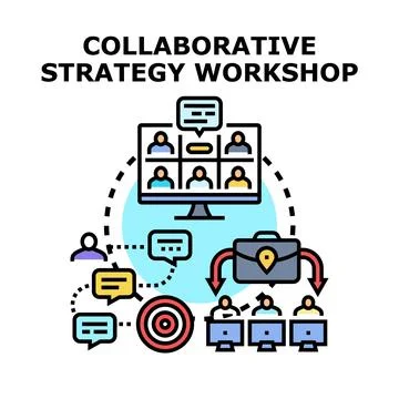 People collaborating on strategy workshop during online meeting Stock Illustration