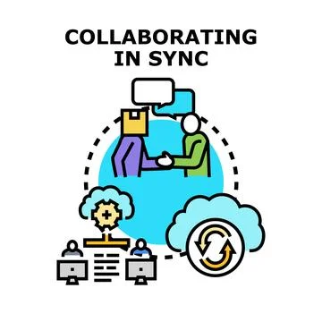 People collaborating in sync using cloud technology イラスト素材