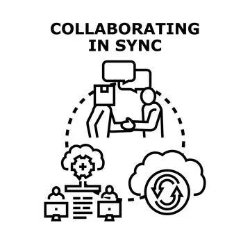 People collaborating in sync using cloud technology Stock Illustration