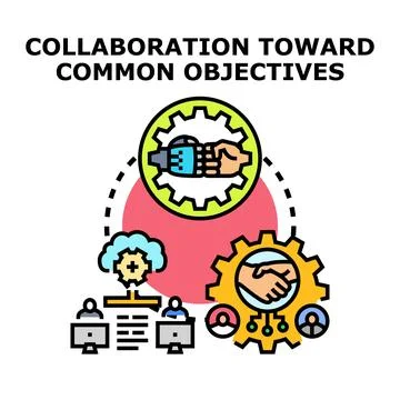 People collaborating with technology for common objectives Stock-Illustration