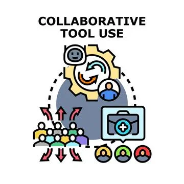 People collaborating using modern tools to solve problems Stock Illustration