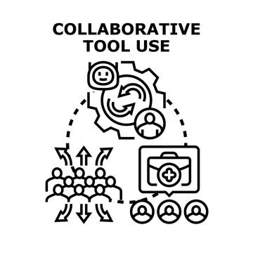 People collaborating using modern tools to solve problems Stock Illustration