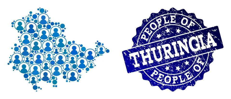 People Collage of Mosaic Map of Thuringia State and Distress Seal Stamp Illustrazione stock