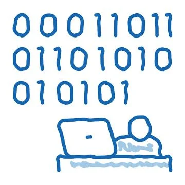 People come up with binary code doodle icon hand drawn illustration Stock Illustration