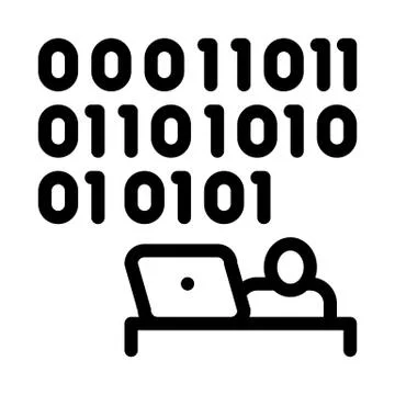 People come up with binary code icon vector outline illustration 库存插图