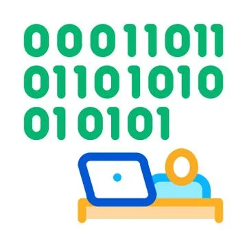 People come up with binary code icon vector outline illustration Stock Illustration