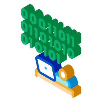 People come up with binary code isometric icon vector illustration 스톡 일러스트