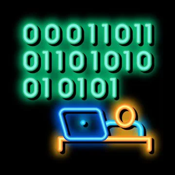 People come up with binary code neon glow icon illustration Stock Illustration