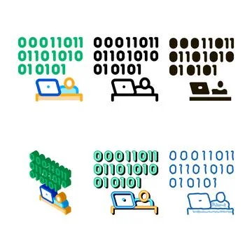 People come pack up with binary code icon vector outline Stock Illustration