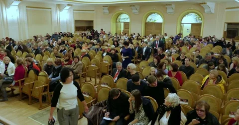 People coming to hall Stock Footage 71546199