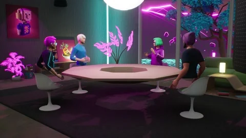 People communicate in the neon future metaverse. 3d characters. Stock Footage 220929894