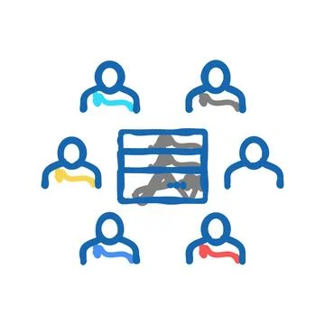 People communicate throguh server icon doodle illustration 스톡 일러스트