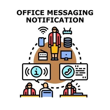 People communicating and receiving office messaging notifications Stock Illustration