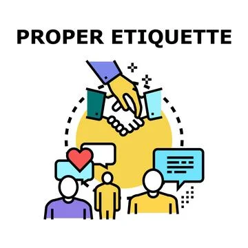 People communicating and shaking hands, showing proper etiquette Stock Illustration
