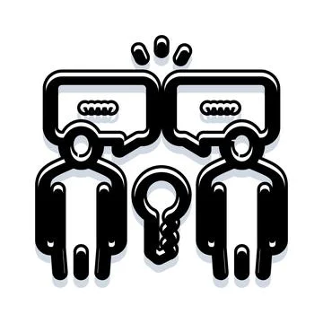 People communicating finding solution with speech bubble and key 스톡 일러스트