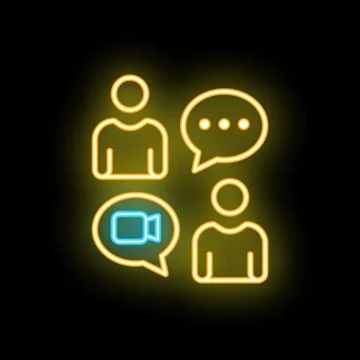 People communicating online using video call and chat messages neon sign Illustrazione stock