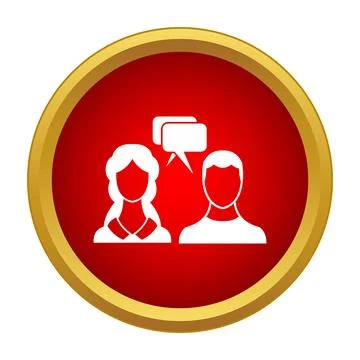 People communicating with speech bubbles icon on red circle Stock Illustration