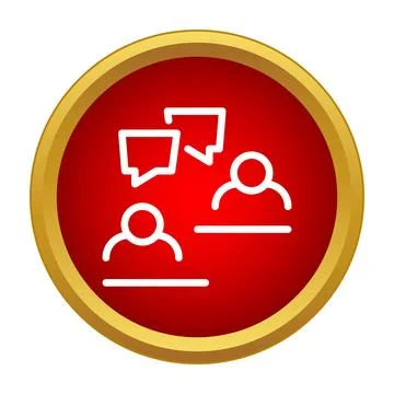People communicating with speech bubbles in red circle icon 스톡 일러스트