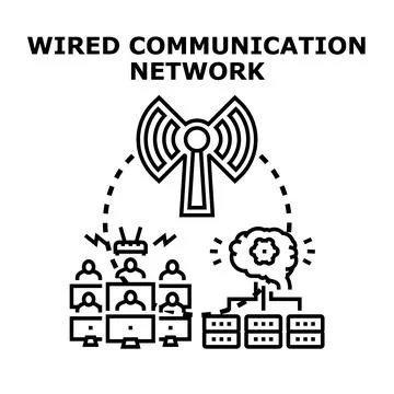 People communicating through a wired communication network system Illustrazione stock
