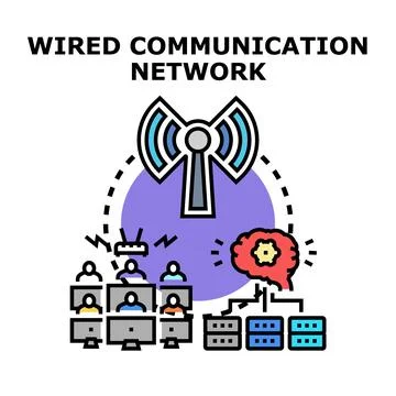 People communicating through a wired communication network system Stock Illustration