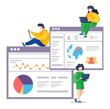 People Communicating with Website Statistic Vector Illustrazione stock