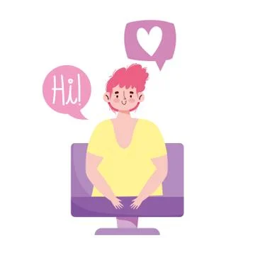 People communication and technology, boy in video screen computer Stock Illustration