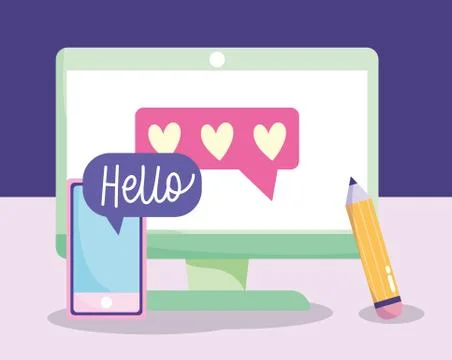 People communication and technology, computer smartphone pencil idea cartoon Illustrazione stock