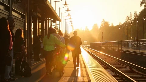 People commuters waiting for train at station going to work or home HD Stock Footage 105192524