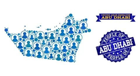 People Composition of Mosaic Map of Abu Dhabi Emirate and Distress Seal Stamp Stock Illustration