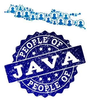 People Composition of Mosaic Map of Java Island and Distress Seal Illustration