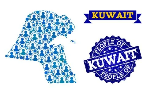 People Composition of Mosaic Map of Kuwait and Distress Seal Stamp Stock Illustration