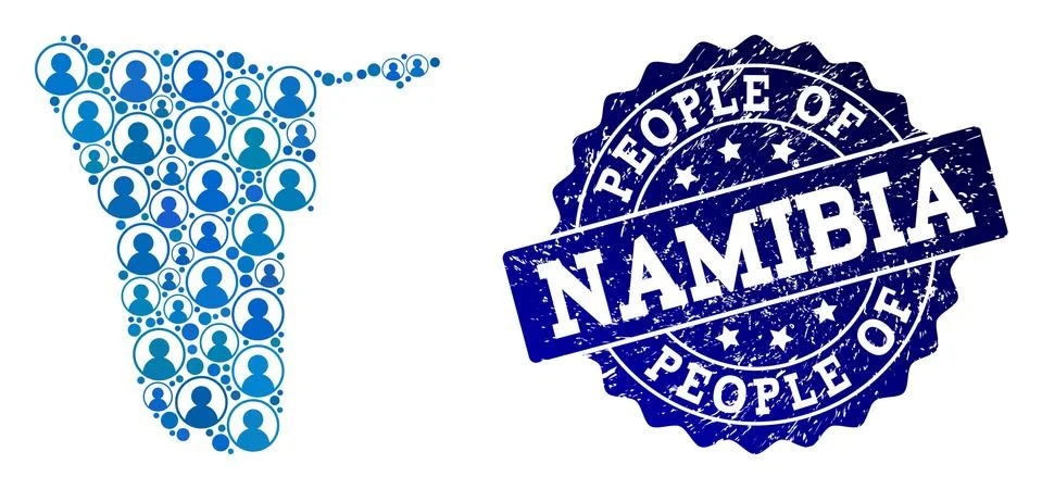 People Composition of Mosaic Map of Namibia and Grunge Seal Stock Illustration