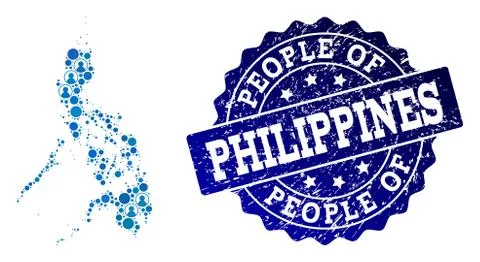 People Composition of Mosaic Map of Philippines and Distress Seal Stock Illustration